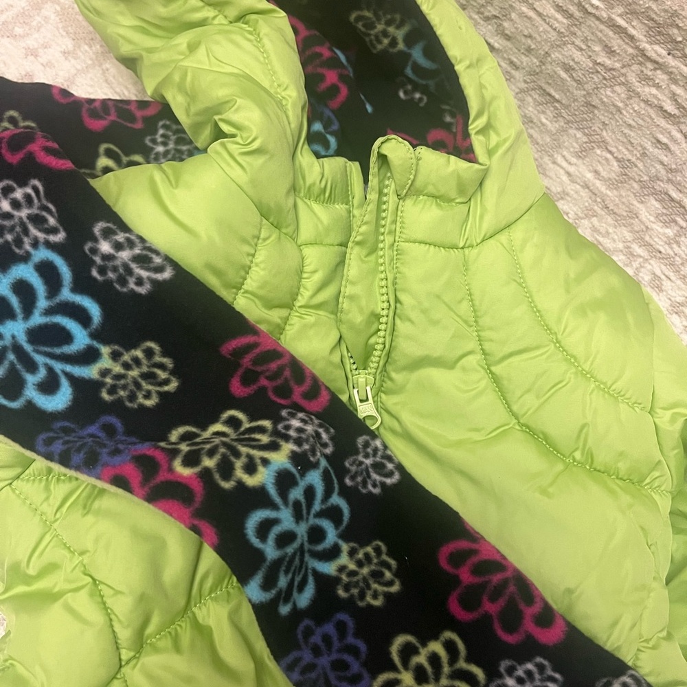 Vibrant Green Kids Puffer Jacket with Floral Design